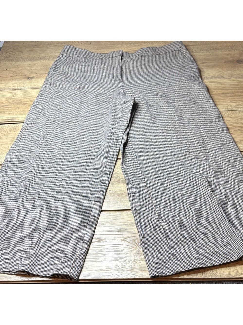 Women’s LOFT Houndstooth Wide Leg Cropped Pants Size 14T- Linen Blend